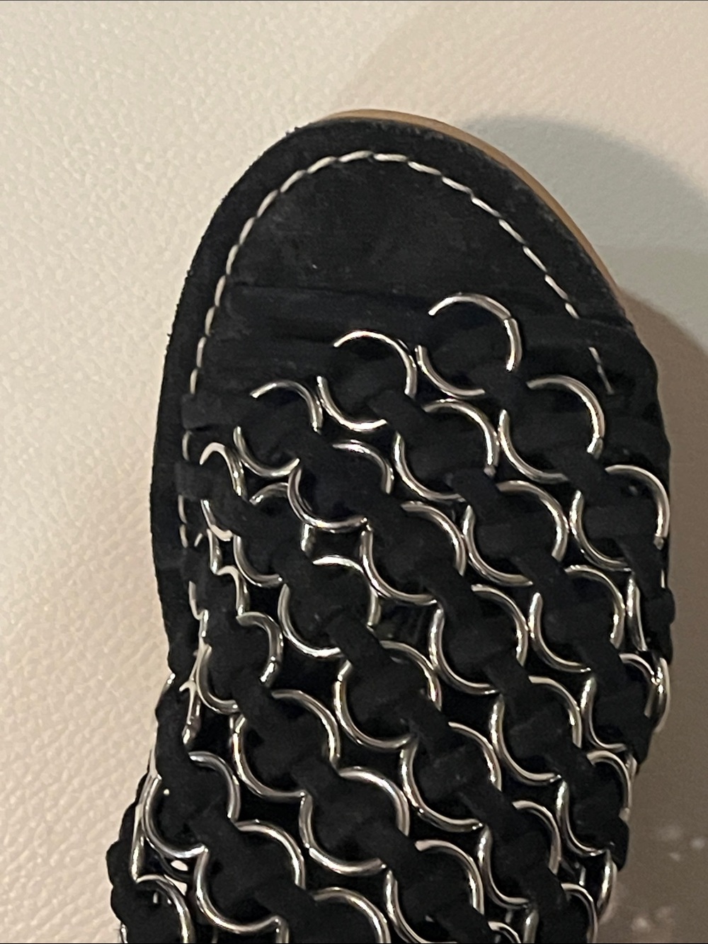 Musse & Cloud Black Suede Gladiator Sandals with Silver Chain Links Beautiful - Picture 10 of 11